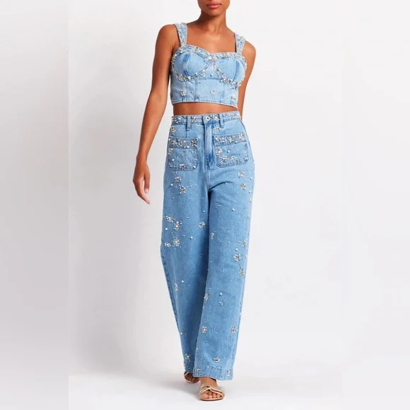 PatBo Hand-beaded Denim Top NWT - Picture 2 of 16